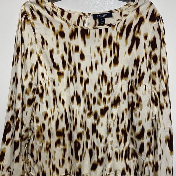 Nine West Women's Multicolor Animal Print Crew Neck Long Sleeve Blouse Medium - Picture 1 of 9